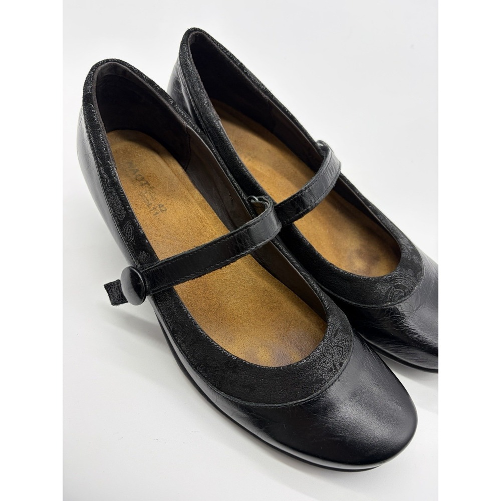 NAOT Black Leather Mary Jane Slip On Loafers Comfort Shoes EUR39 US 11 Floral - Picture 5 of 8